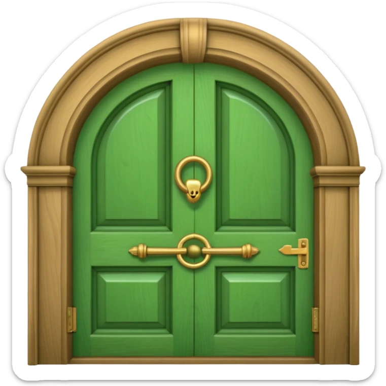 A wooden green door emoji in the style of Apple emoji with a window and a knocker. sticker