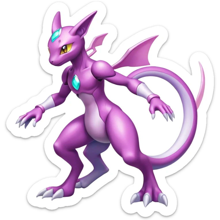Anthro Sona Colorful Godly Celestial Shiny Mewtwo-Genesect-Palkia-Fakemon Fantasy Creature Full Body sticker