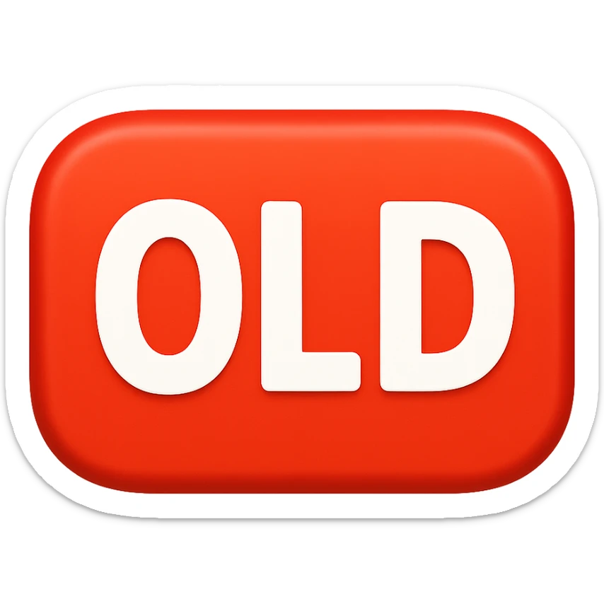 button with the word 'Old' in the style of the iOS emoji 'NEW' button, emoji style, red rounded rectangle background, white text sticker