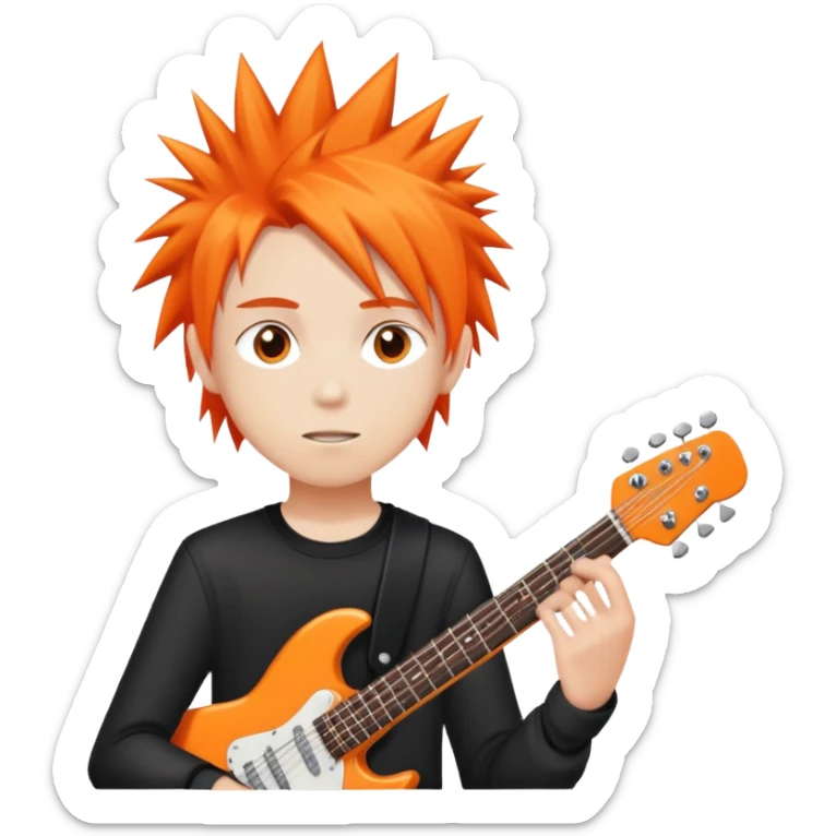 "- Nam
- 15 tuổi
- Da trắng
- Tóc cam vuốt dựng đứng
- Thành viên ban nhạc rock
- Bỏ cây đàn sticker