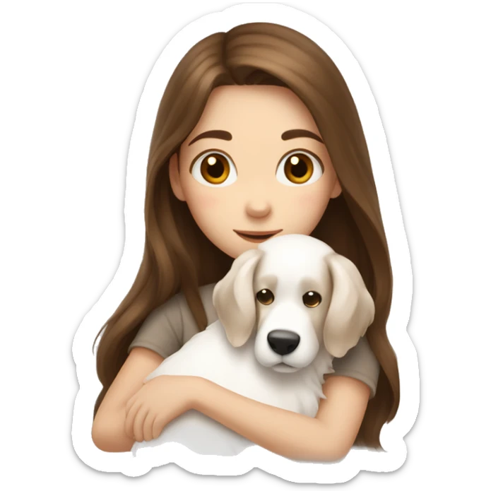 long brown hair girl cuddling a cute white dog sticker