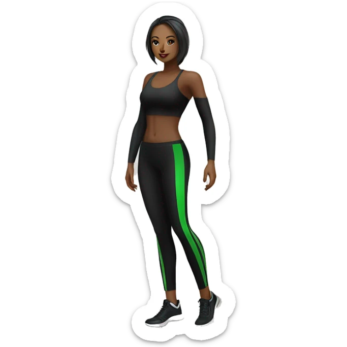 luxury elegant woman fitness. black attire with green line sticker
