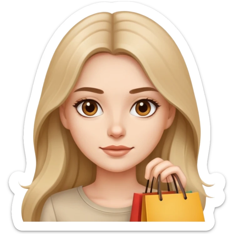 Beautiful Shopping girl long hair beige shirt sticker