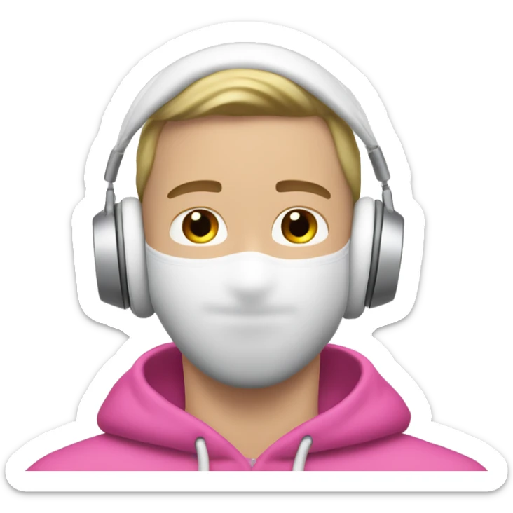 white guy in pink balaclava listening to music on Silver AirPods Max sticker