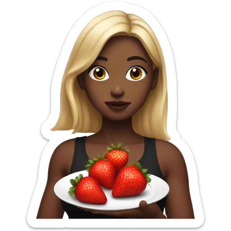 girl in black tank top eating a strawberry full body pic sticker