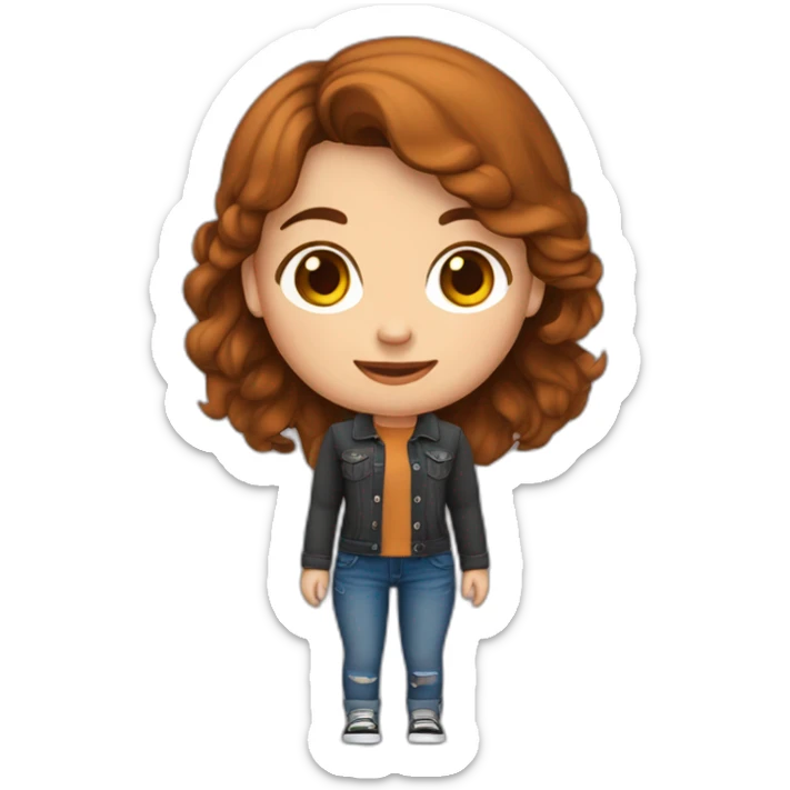 Meisje met bruin haar, bruine ogen, jeansbroek, donkere trui, bleke huidskleur sticker