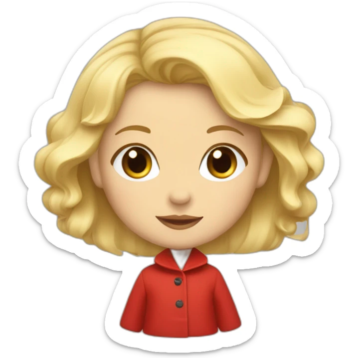 bébé fille blonde décoiffée avec une feuille d’érable rouge sur son manteau  sticker