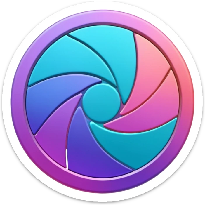 Credit coin in gradient of turquoise, blue, pink, purple, and coral as the main surface 3d rotate sticker