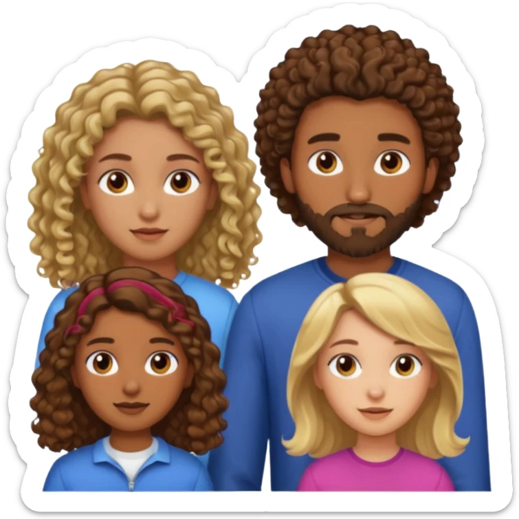 2 gars cheveux et petite barbe brune 2 filles cheveux longs bruns frisés et blond raide sticker