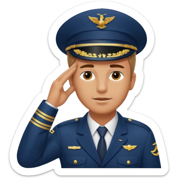 Un piloto de linea aérea con la mano en la frente con la pose firme sticker