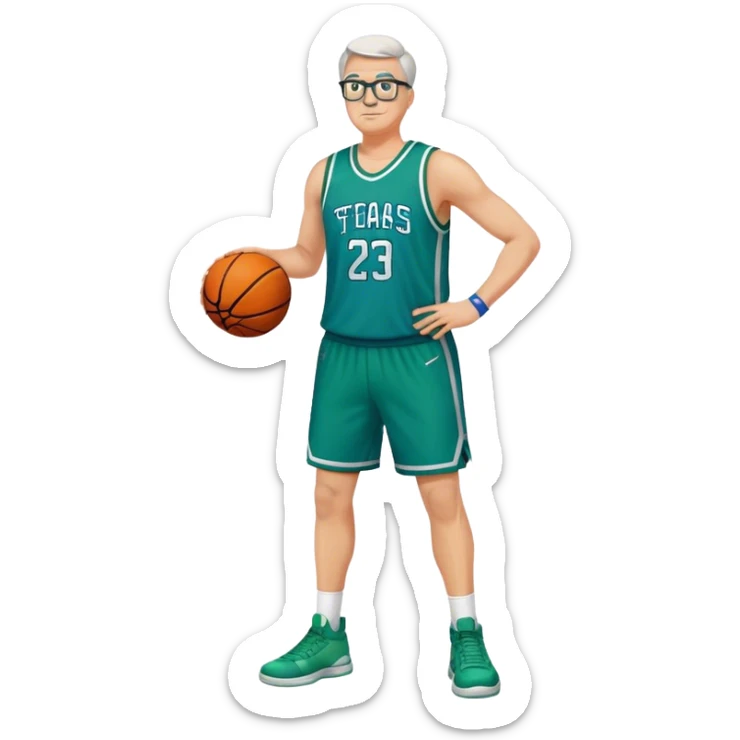 full body heavy tall white male basketball wearing glasses in blue an green uniform sticker