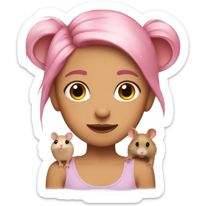Animal lover girl, rat plus hamster tan skin pink hair sticker