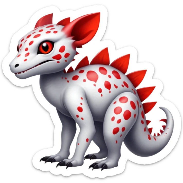 a translucent white with black belly and red eyes exotic edgy vernid-fionbri-creature with splash patterns full body sticker