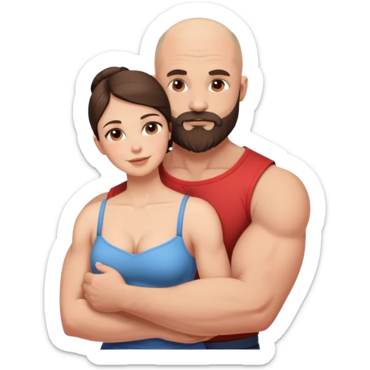 Muscular Bald man with a beard loving on his young beautiful brunette wife  sticker