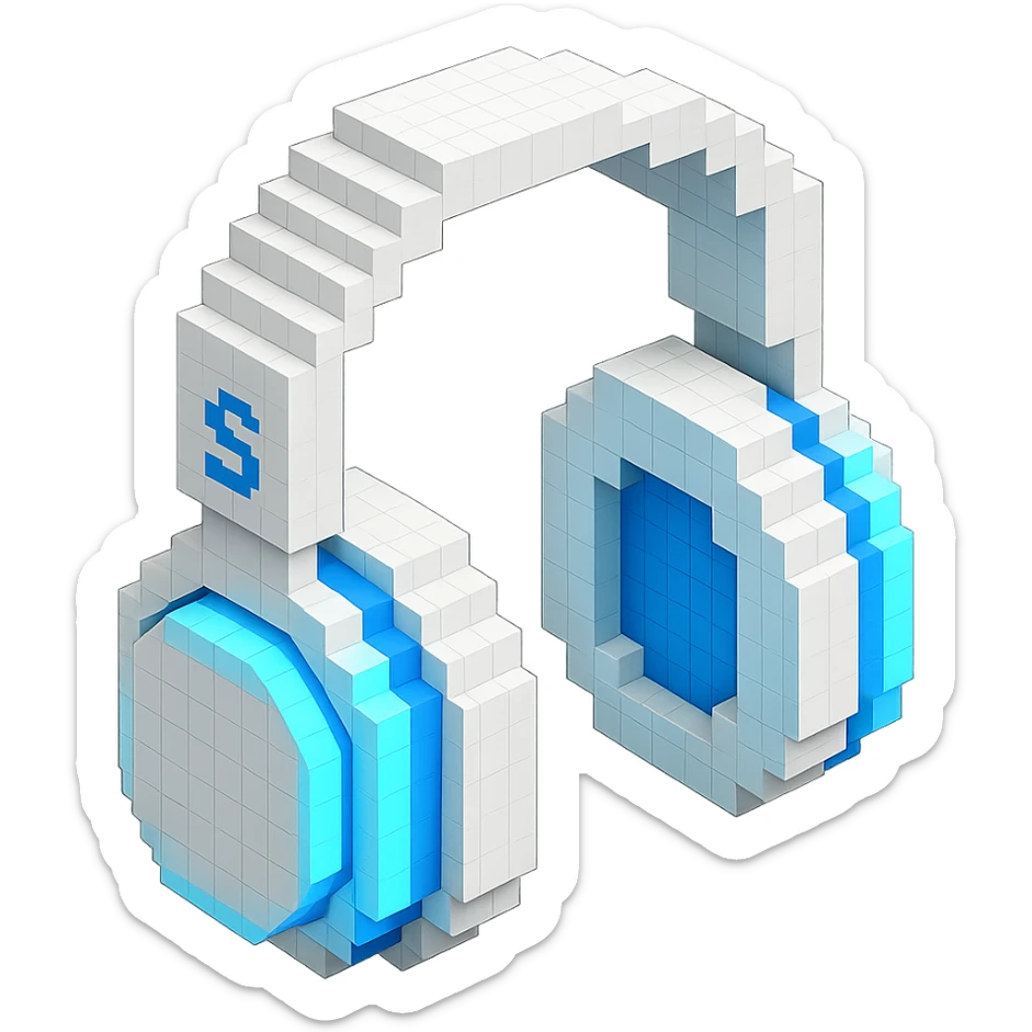 white Sony headphones with glowing blue accents sticker