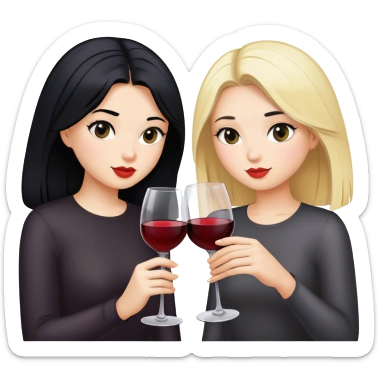 1 blond girl and 1 girl with black hair drinking wine sticker