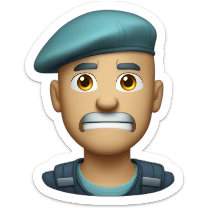 cyan beret bald angry 50 years old no hair furious very angry frown sticker