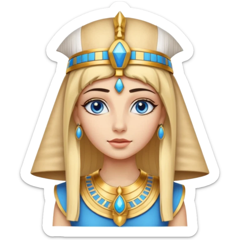 Cleopatra vestita da faraone con il cappello da faraone ma con gli occhi azzurri e i capelli lunghi biondi non troppo chiari sticker