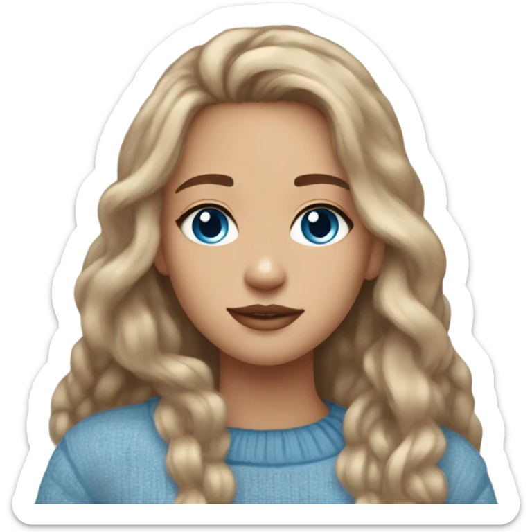 light skin brown hair blue eyes long hair girl wearing aesthetic sweater  sticker