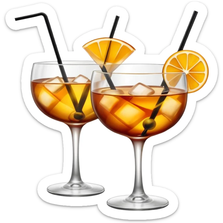 two realistic glasses of cocktail in emoji style,  coupe glass shape, no straw, no fruit, no ice, no Cocktail sticks sticker