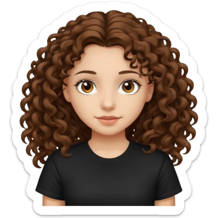 Brown eyes, long curly brown hair black t-shirt girl sticker