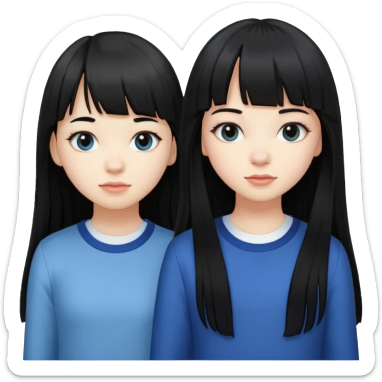 two teenage girls with long black hair, one with bangs, one with prominent lashes, standing together sticker