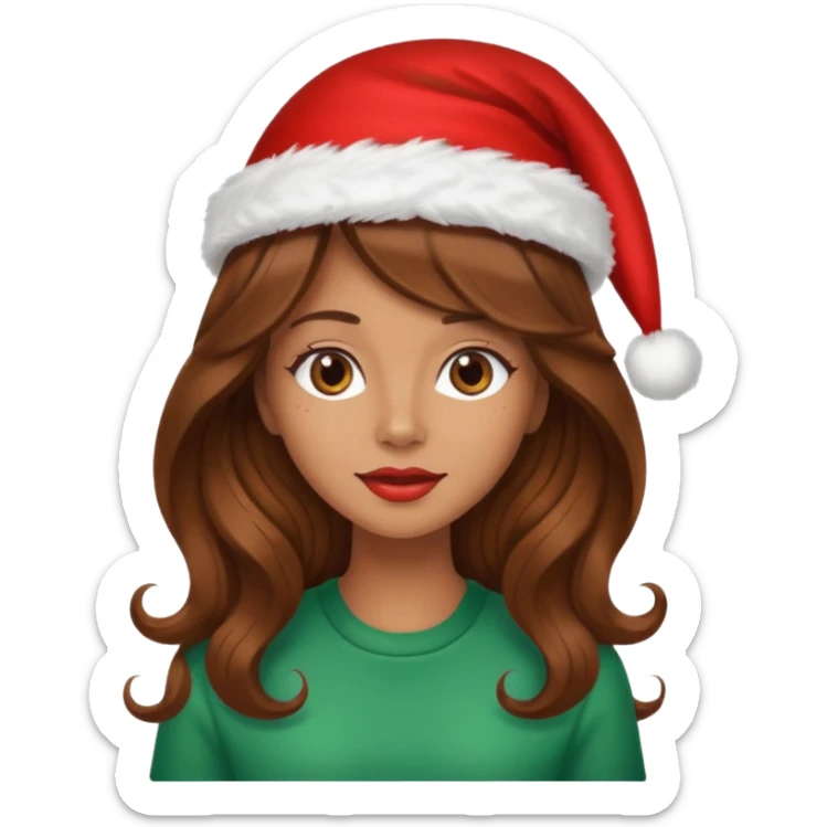 mujer peinandose en la peluqueria y con un gorro de navidad, cabello largo café y ondulado sticker