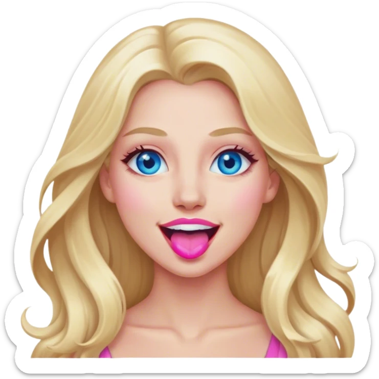Cinematic realistic blonde with long hair, blue eyes and pink lips, rejoices sticker