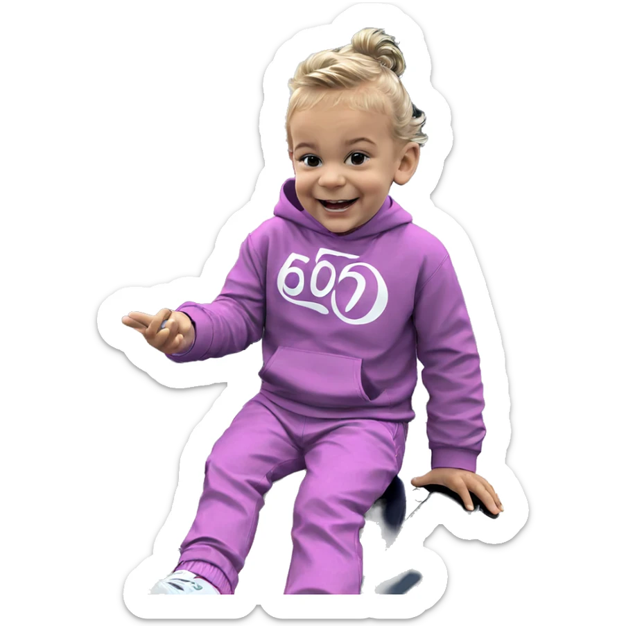 smiling boy sitting by car sticker