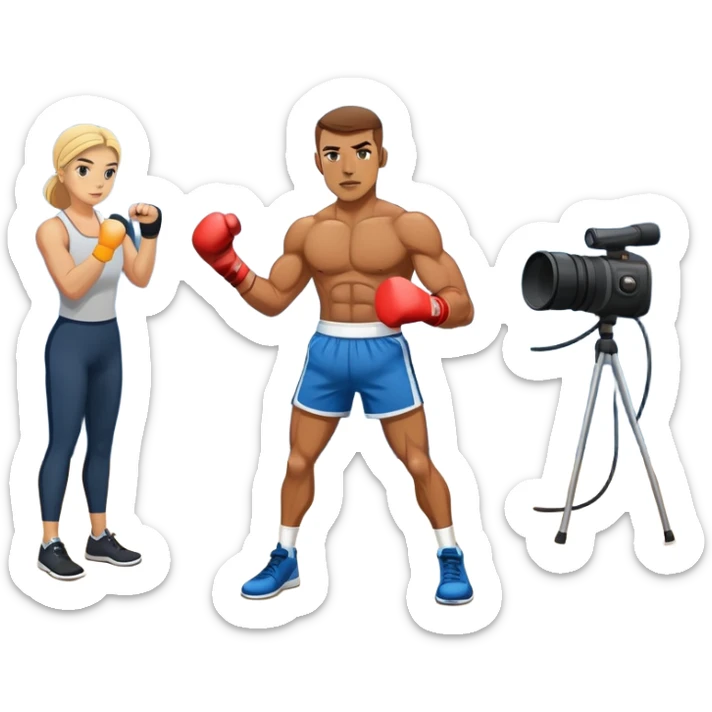 a boxer skipping rope in a gym with a news reporter and ABC 10 camera crew in the background sticker