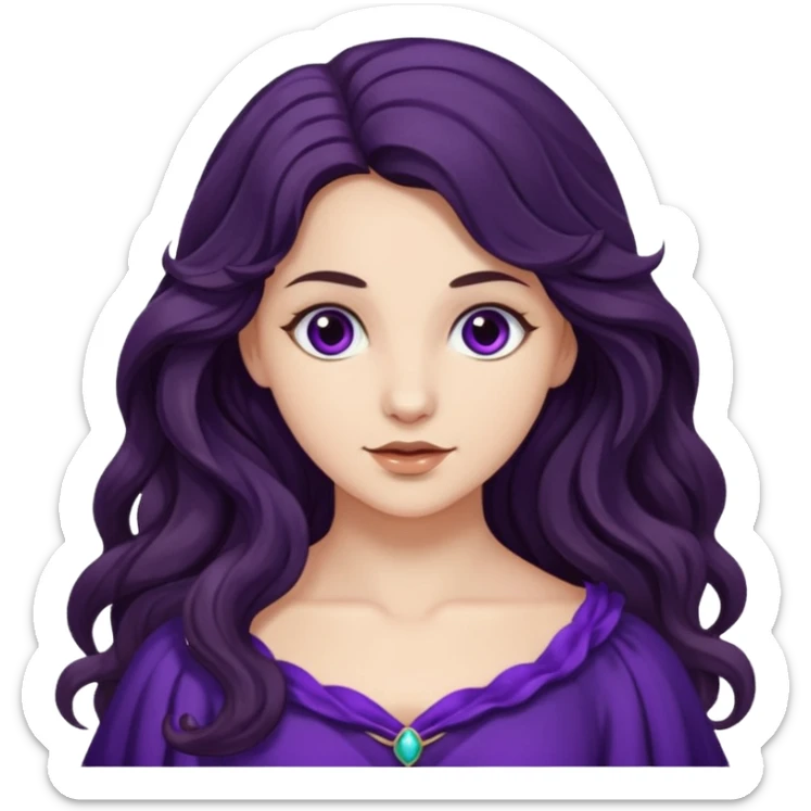 Proserpina from The Olympians with long dark brown wavy hair, dark purple stola sticker