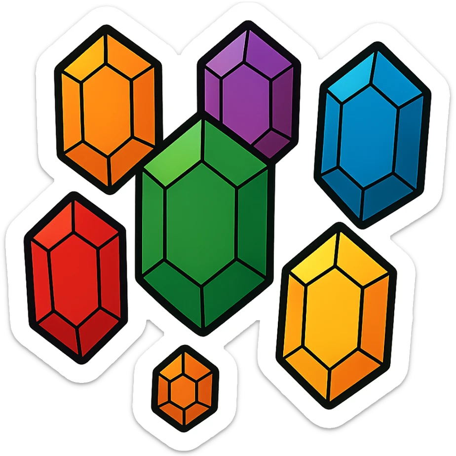 Remove the background from the Legend of Zelda rupees in all colors, keep the vibrant toon style, make background transparent. sticker