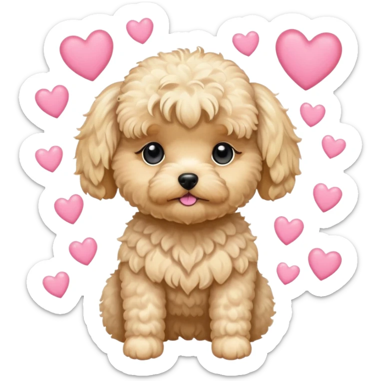 Blonde Maltipoo saying I love You Mommy with little pink hearts everywhere  sticker
