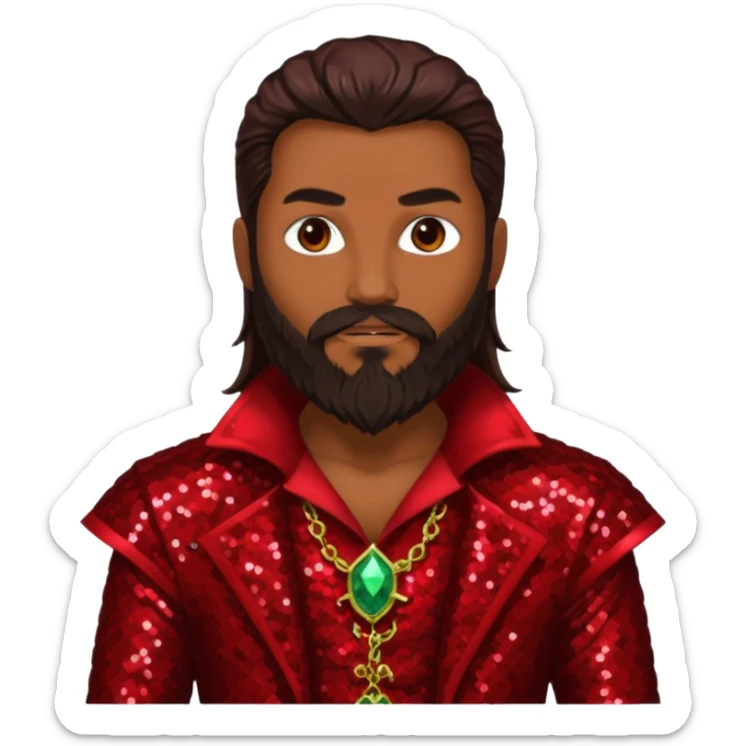 Samael, Poison of God from Gods and Goddesses with tan skin, long dark brown and beard, dark red sequin outfit sticker