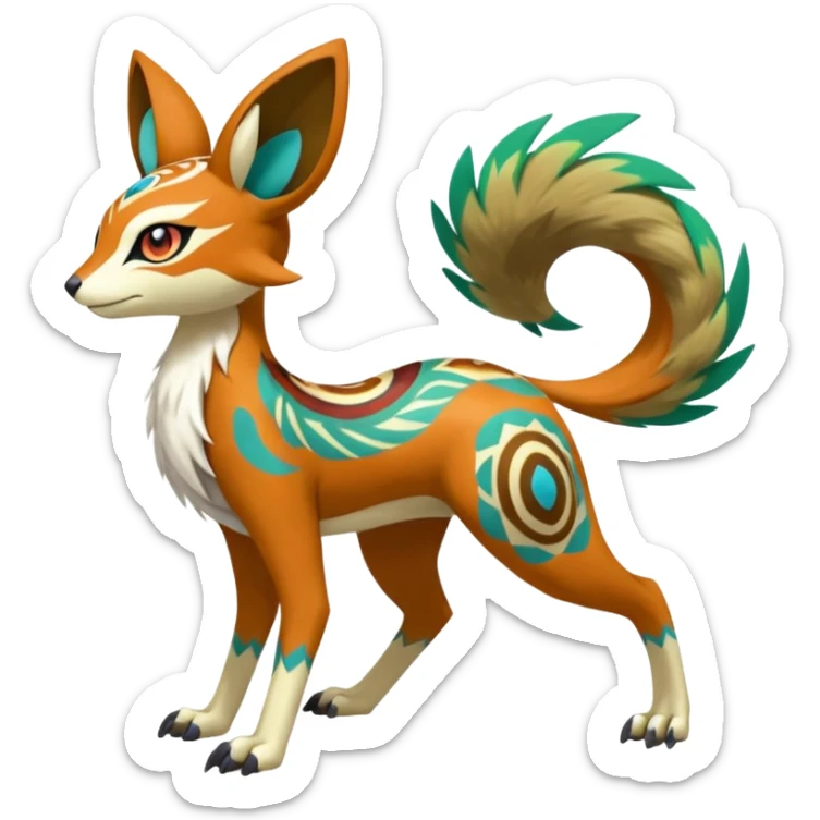 Tribal Colorful Exotic Fionbri-Kalon-Falvie-Vernid-Meloetta-Pokémon-Fakémon-Digimon-Spectrobe-hybrid-fusion, full body sticker