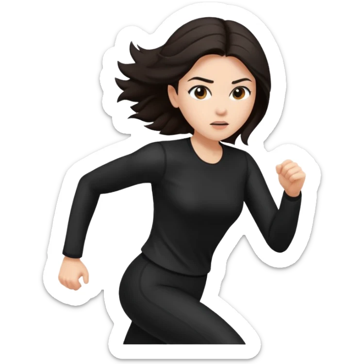 Body woman from the front run’ing toward the screen White skin black/brown hair in black clothes sticker