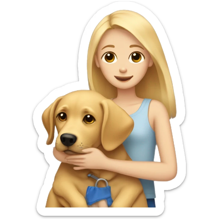 girl with blonde hair brown eyes hugging golden labrador retriever  sticker