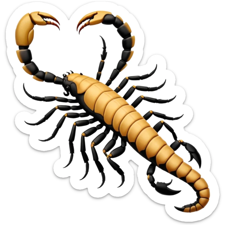 A 3D cartoon scorpion tattoo on a forearm, black ink, detailed stinger and claws, soft lighting, Memoji-style realism. sticker