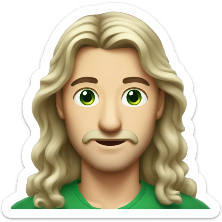 polish man with long hair middle part, green eyes and long nose sticker