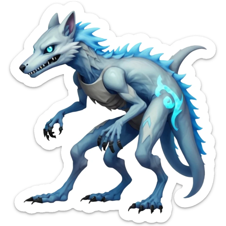 Futuristic ghoulish spectral foggy Zombie sergal-protogen-primagen-fusion-hybrid, full body sticker