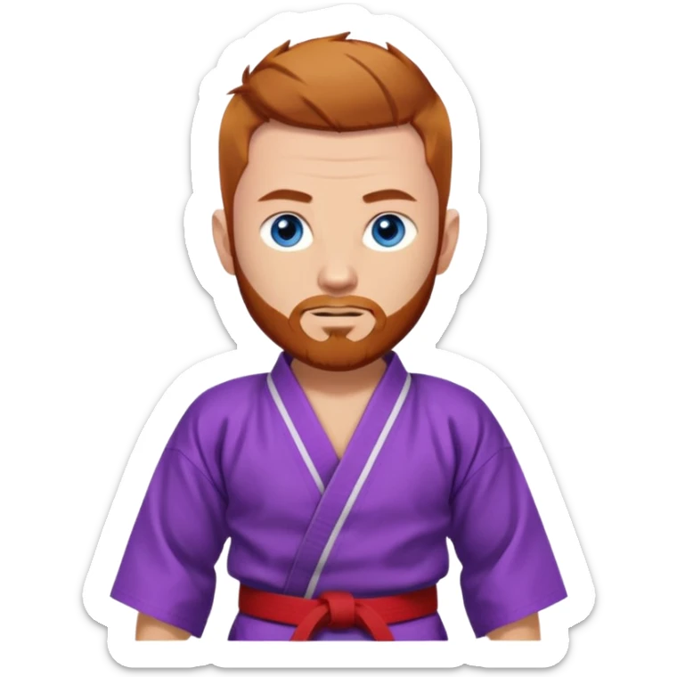 homme blanc, yeux bleu, cheveux brun très court, barbe rousse et boucle d'oreille doré à l'oreille gauche avec kimono de jiu-jitsu et ceinture violette sticker