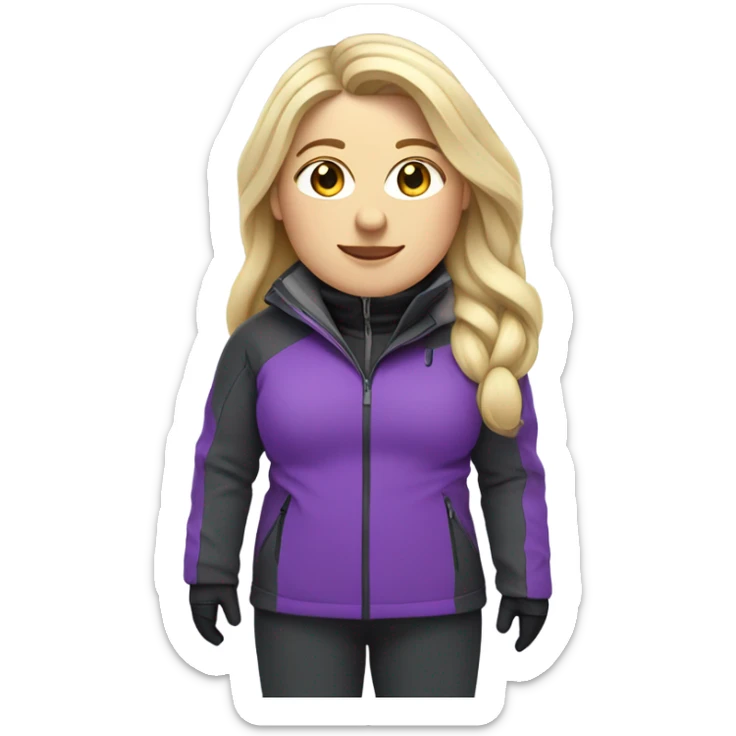 Chubby female long blonde hair skier with purpley-grey jacket and black pants sticker