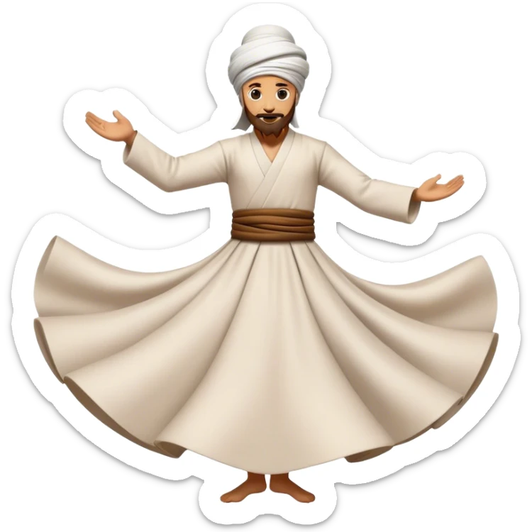 Cinematic Realistic Whirling Dervish Pop Culture Emoji, showcasing a mystical portrayal of traditional Sufi dance rendered with fluid textures and dynamic, spiritual lighting. sticker