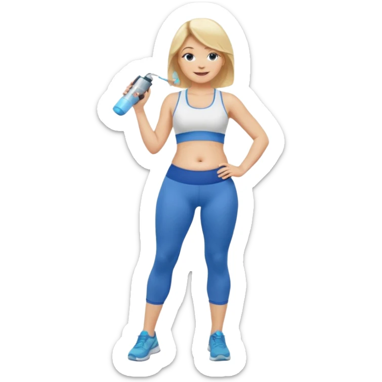 Woman blonde hair tank top blue leggings rounder belly holding a pump  sticker
