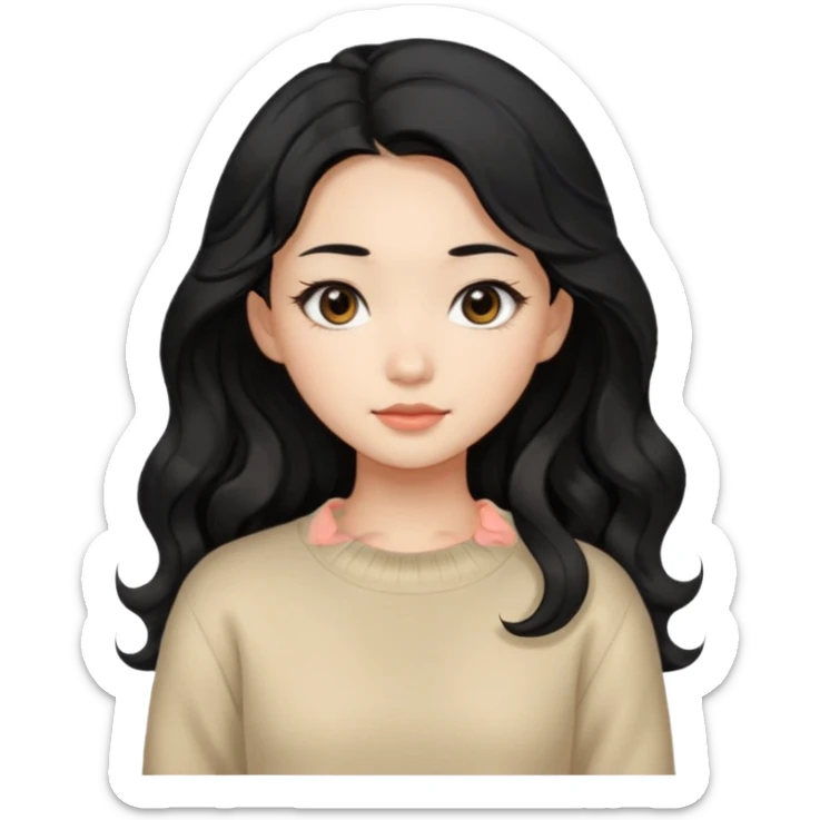 Beautiful girl,Black hair, wavy long hair,Black eyes,Chinese, beige sweater  sticker