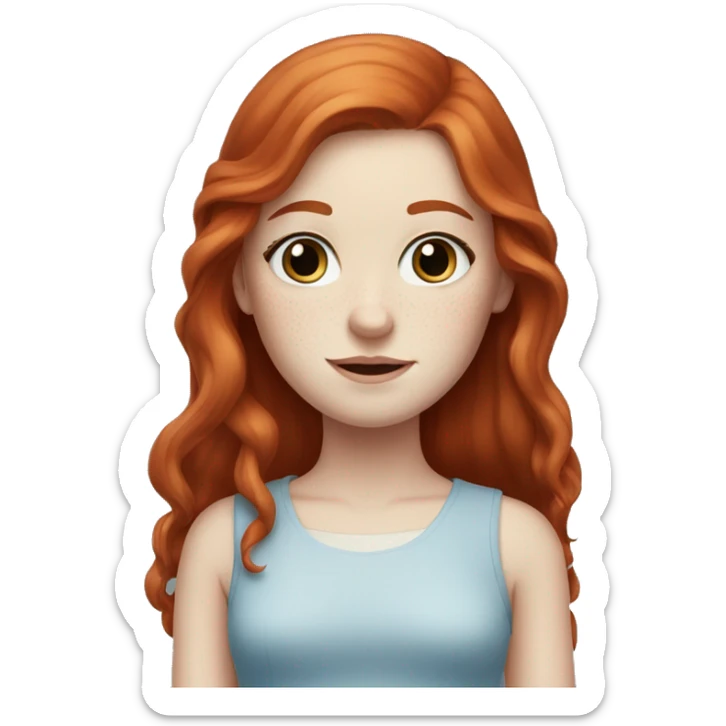Girl with long red hair, blue eyes, pale skin, freckles sticker
