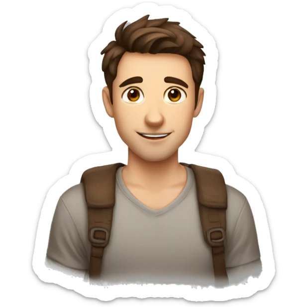 a handsome short brown hair guy, with a big nose, a full bear, big brown eyes and dimples sticker