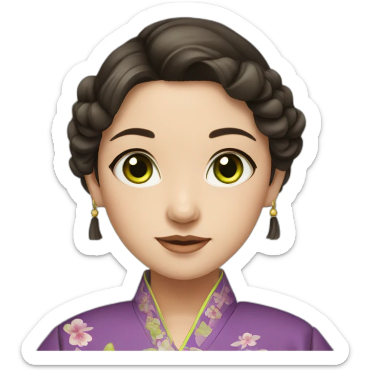 Brunette girl with green eyes in Chinese traditional clothes sticker