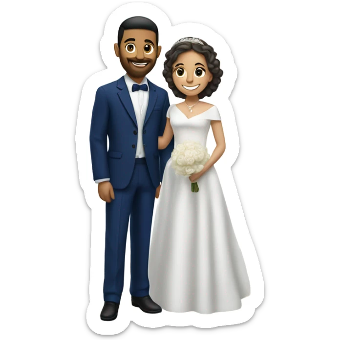 Puerto rican beard short hair with blue hat and navy blue suit marrying  with blond long hair girl sticker