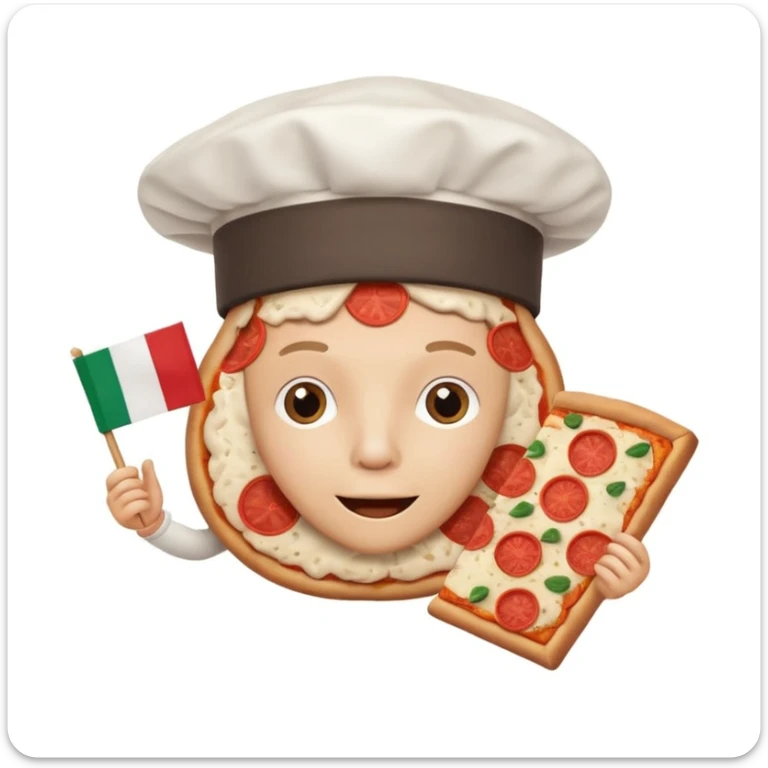 playful cartoon brain wearing a chef's hat holding a slice of pizza with Italian flag colors background sticker